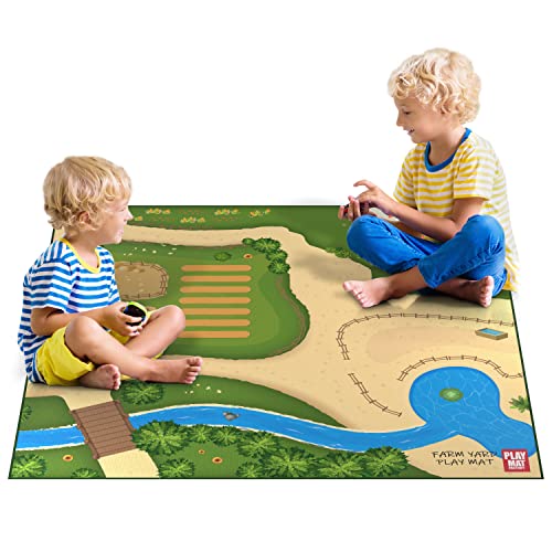 Farm Play Mat for Farm Toys | Foldable Solution |Large Size 57 x 57 | Farm Animals | Tractor Play| Activity Mat | by Play Mat Factory