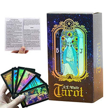 Load image into Gallery viewer, JIEF A.E. Waite Shining Tarot Cards with Guidebook, 78Pcs Full English Holographic Oracle Card Deck for Board Table Games Family Gathering Party
