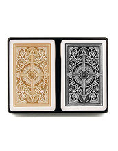 Load image into Gallery viewer, KEM Arrow Poker Size Playing Cards: 2 deck set Black and Gold, Wide Jumbo Index
