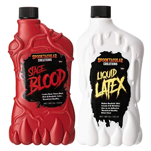 18 oz Liquid Latex & 18 oz Halloween Vampire Blood Bottle Fake Blood for Halloween Costume, Zombie, Vampire and Monster Makeup & Dress Up