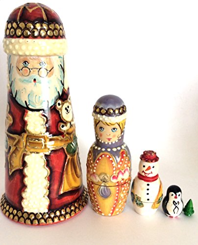 Santa with Mrs Claus and Friends Nesting Dolls 5 Piece Matryoshka Set