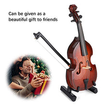 Load image into Gallery viewer, 10cm Wooden Miniature Bass Ornament with Stand, Bow and Case, Mini Replica Musical Instrument Collectible Miniature Dollhouse Model
