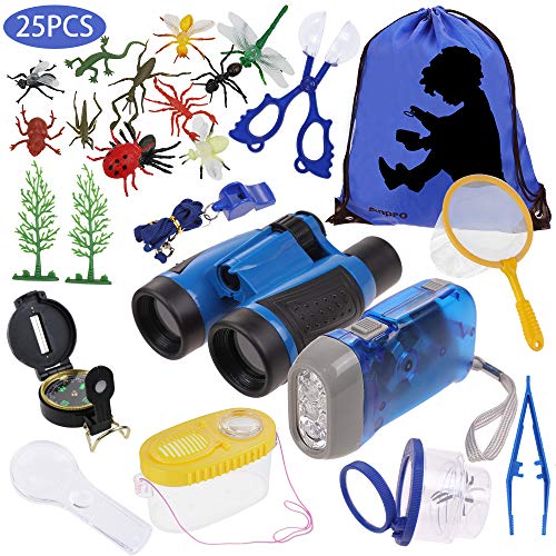 Anpro 25pcs Kids Outdoor Explorer Kit, Children Adventure Toys Gift for Boys and Girls Including Kids Telescope, Compass, Flashlight, Suitable for Over 6 Years Old