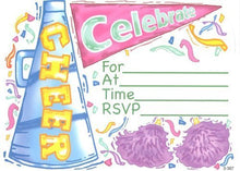 Load image into Gallery viewer, Lil&#39; Pickle Girls Cheer Invitations, Fill-in Style, 8 Pack
