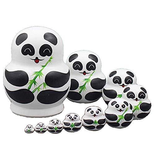 Anniston Kids Toys, 10Pcs/Set Wooden Panda Animal Russian Nesting Dolls Toy Handmade Craft Kids Gift Puzzles & Magic Cubes Perfect Fun Time Play Activity Gift for Boys Girls
