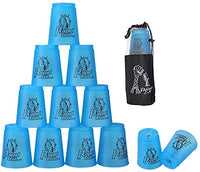 12 Pack Quick Stack Cups Set Plastic Sports Stacking Cups Speed Training Game for Travel Party Challenge Competition with Carry Bag (Blue)