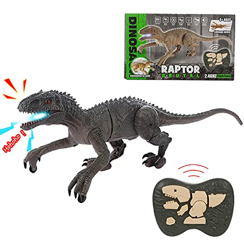 Remote Control Dinosaur Toys for Kids 3-5 6 7 8, Walking Robot Dinosaur w/ LED Light Up & Roaring 2.4Ghz Simulation Velociraptor Best Gift RC Dinosaur Toys Gifts for Boys & Kids,