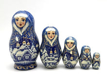 Load image into Gallery viewer, Unique Russian Winter Nesting Dolls Fairy Tale Hand Carved Hand Painted 5 Piece Set 5 Piece Set
