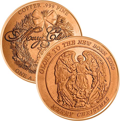 Christmas Series 1 oz .999 Pure Copper Round/Challenge Coin (Wreath Back) (Christmas Angel)