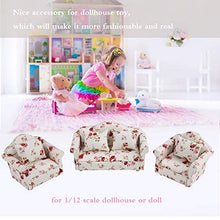Load image into Gallery viewer, LZKW Mini Wood + Cloth Dollhouse Sofa, Exquisite Toy, Sofa Model, Including Double&amp;Single Sofas for Kids Gift for Girls(Large Flower Cluster)
