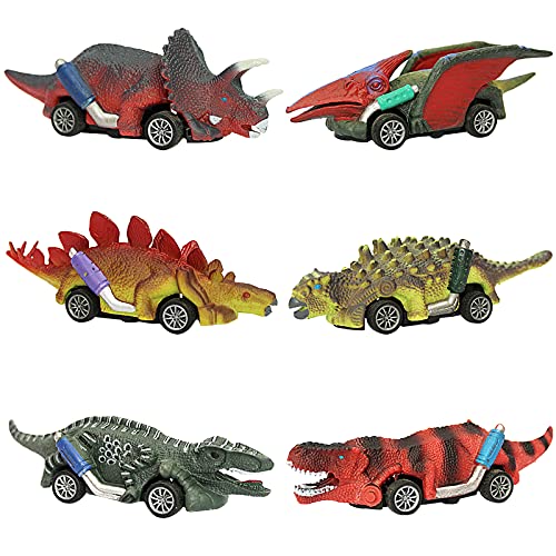 AZSEUOR Dinosaur Toys for Kids Toddlers 3 Years Olds Boys Girls, Pull Back Cars Toy 5 inch Dino Toys Playset Educational, 6 Pack