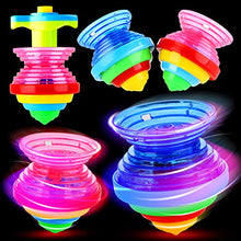 Load image into Gallery viewer, PROLOSO 12 Pack Flashing Spinning Tops Light Up Spin Toys LED Gyro Peg Tops Glow in The Dark Party Favors for Kids
