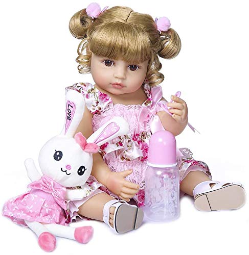 Realistic Reborn Baby Dolls Full Silicone 22 inches 55cm Cute Newborn Doll Girl with Blonde Hair Open Eyes
