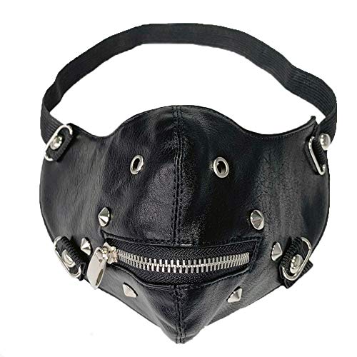 BSTANG Men Women Steampunk Retro Gothic Leather Mask Halloween Cosplay Gears Mask Spike Mask (Black Zipper Mask)