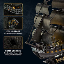 Load image into Gallery viewer, 3D Puzzle for Adults Moveable LED Pirate Ship with Detailed Interior Decoration, Large Queen Anne&#39;s Revenge Sailboat Desk Puzzles, Difficult 3D Puzzles with Lights Gifts for Men Women
