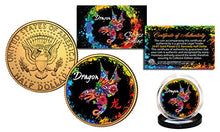 Load image into Gallery viewer, Chinese Zodiac Polychrome Genuine JFK Half Dollar 24K Gold Plated Coin - Dragon

