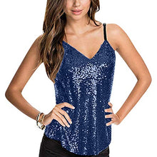 Load image into Gallery viewer, WUAI-Women Club Tank Tops Sparkly Sequin V Neck Spaghetti Strap Party Camisole Vest(Blue,X-Large)
