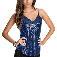 WUAI-Women Club Tank Tops Sparkly Sequin V Neck Spaghetti Strap Party Camisole Vest(Blue,X-Large)