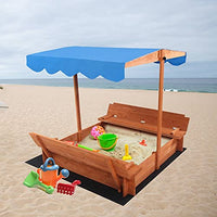 FRITHJILL Sandbox with Adjustable Height Canopy, Kids Sand Boxes with 2 Bench Seats, Children Outdoor Wooden Sand Pit