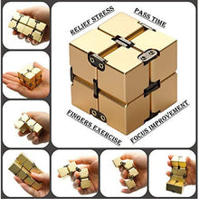 Load image into Gallery viewer, DUDDY-PRO Infinity Cube Desk Toy for Focus and Concentration  Premium Spinner Cube  ABS Lightweight Hand Toys for Adults and Kids  Vortex Office Accessory  Fun and Cool Infinity Cube (Gold)
