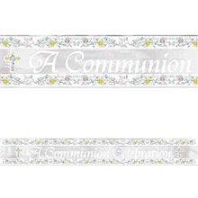 Load image into Gallery viewer, &quot;A Communion Celebration&quot; Religious Scroll Floral Metallic Silver Banner Party Decoration, Paper, 15&#39; x 5 Inches
