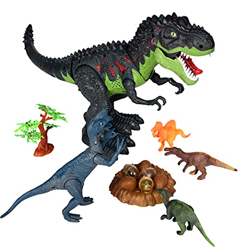 generetic Electric Dinosaur Toy with Realistic Roaring Sounds, LED Light Up Dinosaur Toys for Kids Boys Girls, Funny Laying Eggs Educational Walking Tyrannosaurus Toy for Toddlers 3 Age