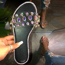 Load image into Gallery viewer, HIRIRI Slippers for Womens Wide Width Rhinestone Sandals Comfortable Beach Open Toe Flats Ladies Flip Flops Black
