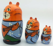 Load image into Gallery viewer, Cat Band with Russian Balalaika Nesting Doll Hand Painted 3 Piece Doll Set
