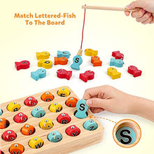 Load image into Gallery viewer, Coogam Wooden Magnetic Fishing Game, Fine Motor Skill Toy ABC Alphabet Color Sorting Puzzle, Montessori Letters Cognition Preschool Gift for Years Old Kid Early Learning with 2 Pole

