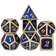Load image into Gallery viewer, QYER Present Metal DND Dice Set 7 Die Gold Blue Metal D&amp;D Dice for Dungeons and Dragons Games-Glossy Enamel Dice Table (Color : D)
