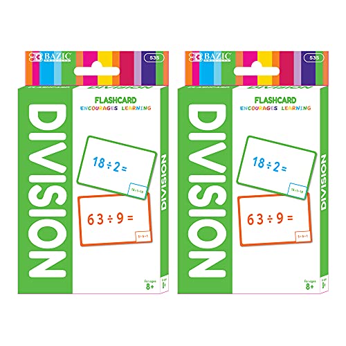 BAZIC Division Flash Cards, Numbers Elementary Math Flashcards Game at School, Problem Solving for Ages 8+ 3rd Grade 4th Grade (36/Pack), 2-Packs