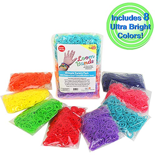 Loom Rubber Bands - 4800 pc Refill Value Pack with Clips (8 Unique Rainbow Colors - 600 of Each) Compatible with Rainbow Looms, Great Christmas Gift for Girls
