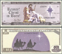 Baby Jesus Nativity Three Wisemen Million Dollar Bill Lot of 100 Bills
