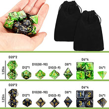 Load image into Gallery viewer, 2 Set 11 Dice Polyhedral Dice Set Multisided Dice Set Smooth Touch with Drawstring Bag Compatible with DND RPG MTG Table Game Dice, 22 Pieces (Green, Black)
