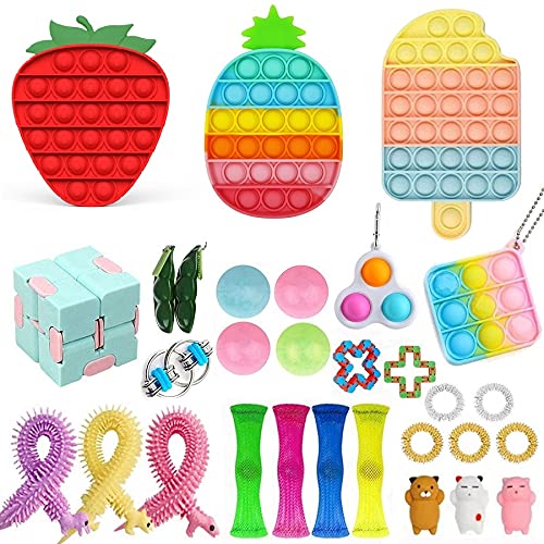 30Pcs Fidget Pack, Fidget Toy Pack, Pop Bubble Cheap Sensory Fidget Pack Stress Relief Toys with Simples and Dimples Fidget Toys Set for Kids (Fidget Pack #E)
