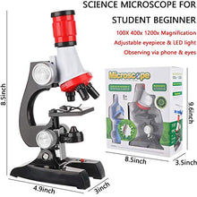 Load image into Gallery viewer, 100x 400x 1200x Monocula Children&#39;s Student Learning Microscope Suitable for Scientific Exploration and Slides+Smartphone Adapter ?Cell Phone Holder? with 48 Children&#39;s Clinker Slides
