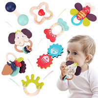 Nueplay 8PCS Baby Rattles Set, Toddlers Chewing Teething Toys Grab Shaker Hand Bells and Spin Rattle Musical Toy Playset Early Educational Shower Gift Toys for Baby Newborn Infant 6-12 Months