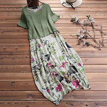 Load image into Gallery viewer, Plus Size Dress for Women Two Piece Vintage Floral Print Short Sleeve Loose Casual Straight Flowy with Side Pockets (XXL, Green)
