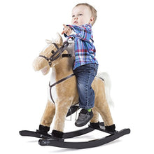 Load image into Gallery viewer, Rocking Horse Plush Animal on Wooden Rockers with Sounds, Stirrups, Saddle &amp; Reins, Ride on Toy, Toddlers to 4 Years Old by Happy Trails - Brown
