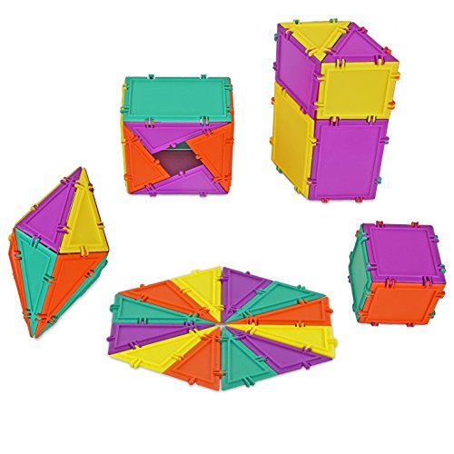 Geometiles 3D Building Set for Learning Math, Includes Many Online Activities,32-pc, Made in USA (Triangle/Rectangle/Square)