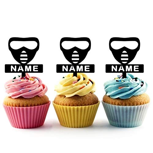 TA1160 Paintball Mask Silhouette Party Wedding Birthday Acrylic Cupcake Toppers Decor 10 pcs with Personalized Your Name