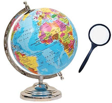 Load image into Gallery viewer, WIGANO Political Educational 8 Inch Rotating World Globe with Magnifying Glass for Office Globe/Political Globe/Globes (8 inch Chorme with Lens)
