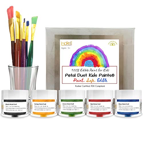 Bakell Edible Paint for Kids & Toddlers (5 Pack Edible Paint Set w/ Paint Brushes) Kosher Certified | 100% Edible Paint for Kids, 3+ | Vegan, Gluten Free, Nut Free, Dairy Free, Non-GMO Kids Paint