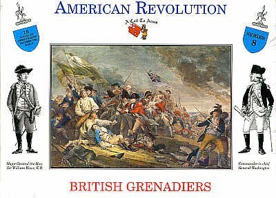 American Revolution British Grenadiers Infantry 16 Unpainted Plastic Figures in 4 Poses 1/32 Scale A Call to Arms Compatible with Airfix Armies in Plastic Marx Type
