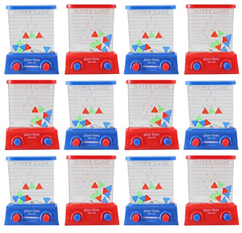 12 Small Water Games Triangle Challenge - Push Button to Put Triangles in Slot - Hand Held Travel Arcade Game Party Favor (Bulk - 12 Water Games)