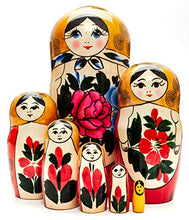 Load image into Gallery viewer, 170 mm Golden Head Semenovskaya Hand Painted Wooden Russian Matryoshka Nesting Doll 7 pcs Inside
