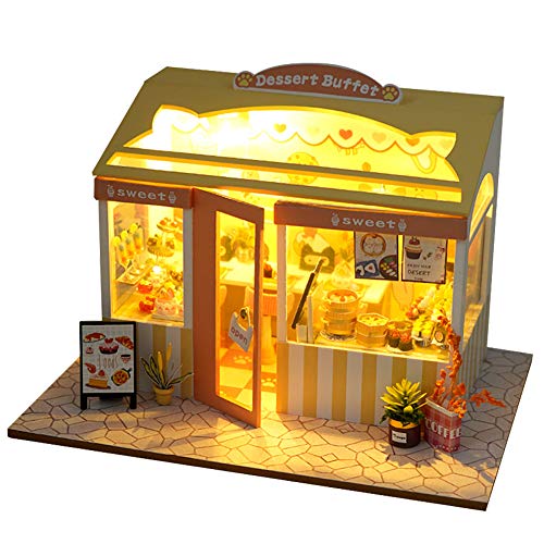WYD Food and Play Shop Series Dollhouse Kit,Assembled Toy Houses with Funiture Model Kits for Sushi Shop/Ice Cream Shops/ Dessert Shop 3D Creative Birthday New Year DIY Gift Present (Dessert Shop)