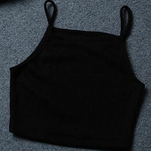 GUAngqi Women's Sleeveless Halter Vest Slim Short Crop Tops Ribbed Knit Belly Camisole,Blacks