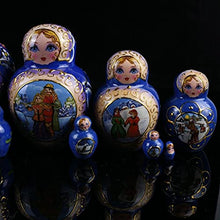 Load image into Gallery viewer, HSAN Russian Nesting Dolls 10-Piece Matryoshka Wooden Handmade Creative Educational Toy Nesting Doll Handicraft Birthday Present (Color : Blue)
