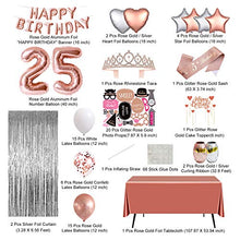 Load image into Gallery viewer, Rose Gold 25th Birthday Party Decorations for Women (Her), 25 Birthday Party Supplies including Happy Birthday Balloons, Fringe Curtain, Tablecloth, Photo Props, Foil Balloons, Sash and Tiara
